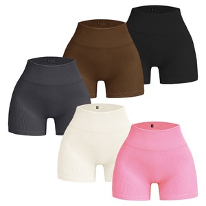 Pantalones cortos de yoga para gimnasio y fitness de cintura alta para mujer, pantalones cortos acanalados deportivos para correr que absorben la humedad - Product Image 4