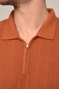 เสื้อยืดแบบลำลองของผู้ชายเสื้อ100% คอตตอนทรงกรวยสำหรับเสื้อโปโลสีเทาแบบถักมีซิปสีฟ้า - Product Image 6