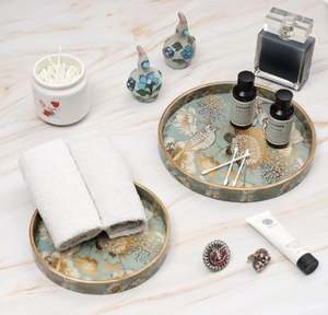 Enamel Coate Round Wooden Tray Kitchen & Dining Decorative Resin Handmade - Product Image 4