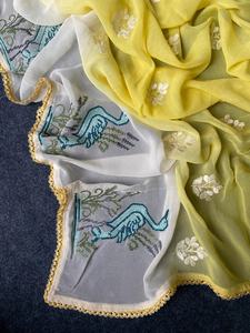 Nouveauté : Sari en Georgette pour Femme avec Broderie Intégrale, Butta et Dentelle, Fabriqué en Inde - Product Image 3