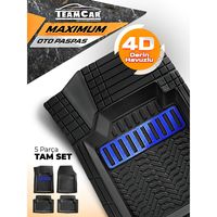 Tapis de sol de voiture universels Teamcar Full Set 4D en PVC carbone noir-bleu, inodores, imperméables et antidérapants pour tous les modèles