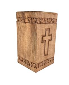 Funeral Cremation Urn Ashes/Wooden Carved Cross Urns <b>Box</b>/Burial Funeral <b>Memorial</b> Urns <b>for</b> Ashes, Holds 20 Cubic Inch/Set Of 1 - Product Image 1