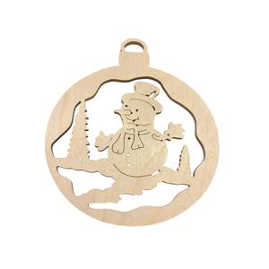 Adorno de Navidad de madera cortado con láser creativo, decoración colgante de muñeco de nieve, colgante de madera Natural para árbol de Navidad y decoración del hogar - Product Image 1