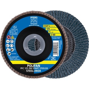 Boîte de 10 disques à lamelles PFERD POLIFAN Z START STEELOX coniques INOX Zirconia Corundum 125 mm Grain Z-60 pour le ponçage - Product Image 1