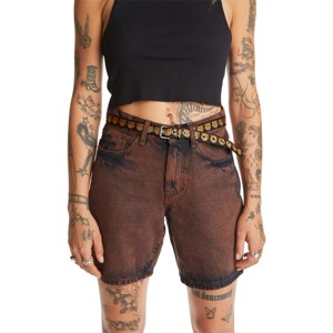 กางเกงขาสั้นผ้ายีนส์สีน้ำตาลขาสั้นผ้ายีนส์ขาดใส่สบายทันสมัยเหมาะสำหรับชุดฤดูร้อนแบบลำลอง - Product Image 2