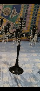 Bougeoir dernier style léger de luxe en noir poli avec des perles de cristal fabriqué à la main élégant avec une finition d'excellente qualité - Product Image 4