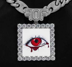 Pendentif carré oeil rouge glacé pour homme ton argent Moissanite Hip Hop cadre photo Design collier bijoux - Product Image 2