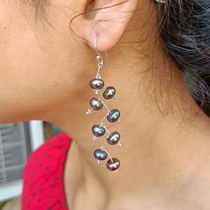 925 Sterling <b>Silver</b> <b>Dangle</b> <b>Earrings</b> Freshwater Peacock Black Pearl Handmade Boho June Birthstone Jewelry Pearl <b>Earrings</b> for - Product Image 2