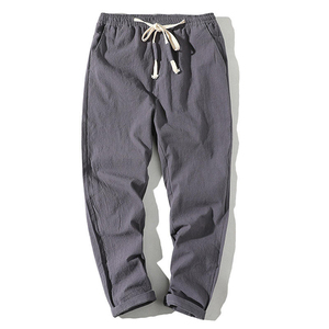 Men's Beige Cotton Drawstring Casual <b>Pants</b> Elastic Waist Side Pockets Lightweight Breathable <b>Summer</b> Wear - Product Image 2