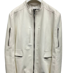 100% veste coupe-vent d'hiver en cuir nappa d'agneau italien pour hommes avec fermeture à glissière sur le devant poches verticales entièrement doublées - Product Image 1