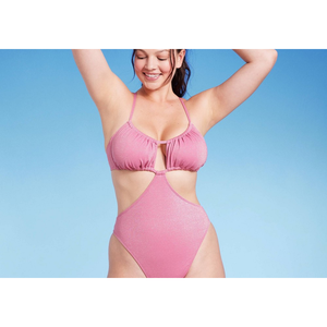 Costume da bagno intero da donna Wild Fable rosa con lurex e cut-out, taglia XS - Materiale Spandex/Nylon con decorazioni a intaglio per abbigliamento da spiaggia - Product Image 5