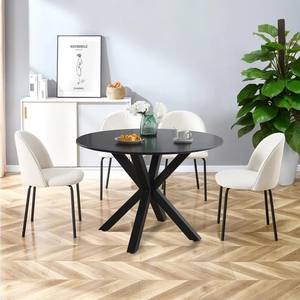 Table à manger ronde en aluminium noir avec pied croisé mobilier de cuisine moderne salle à manger table circulaire de style contemporain - Product Image 2