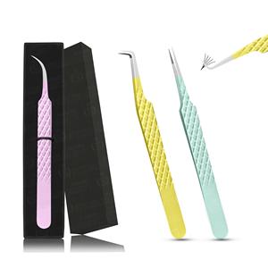 Venta al por mayor de pinzas de pestañas de Punta espolvoreada de diamante de acero inoxidable japonés pinzas de extensión de pestañas puntiagudas caja de embalaje - Product Image 4