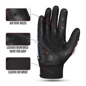 Gants de frappeur de baseball à longue manchette Gants en cuir Cabretta de frappeur de softball pour adultes durables professionnels - Product Image 5