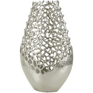 Jarrón de flores de diseño plateado de Metal geométrico TW para decoración del hogar, jarrón de mesa lateral central para sala de estar - Product Image 2