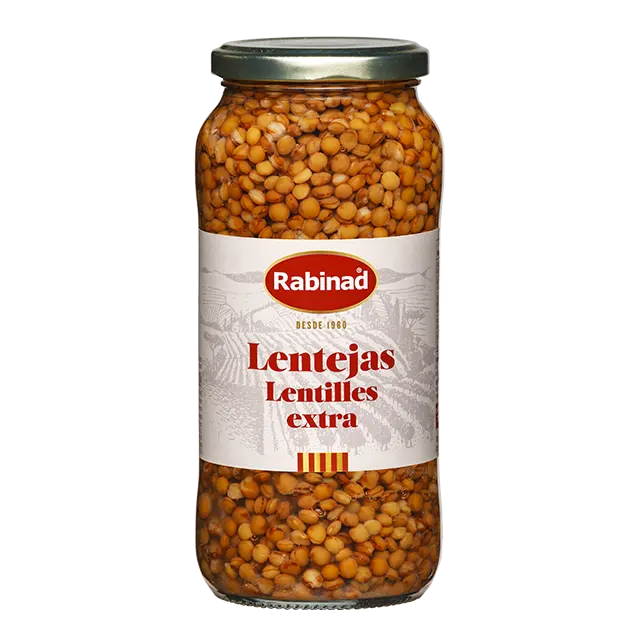 Proteína vegetal de alta qualidade sem OGM feita na Espanha Lentilhas enlatadas Lentilhas marrons cozidas em jarra de 540g para Supermercado e Horeca