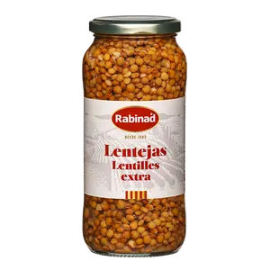 植物性タンパク質最高品質GMOなしスペイン製レンズ豆缶詰スーパーマーケットとホレカ用の瓶540gで茶色のレンズ豆を調理