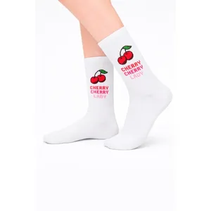 Chaussettes de tennis longues imprimées Lady Cherry, respirantes, jetables, style japonais, pour filles, taille unique, longueur genou, pour la saison printanière - Product Image 2