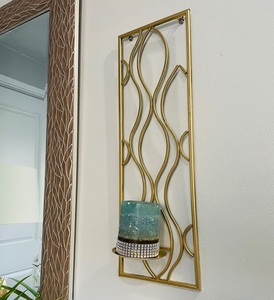 Applique murale décorative en métal doré, porte-bougie géométrique, support de pilier pour une décoration murale élégante de la maison, de l'hôtel, du mariage - Product Image 1
