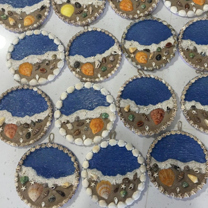 ศิลปะตกแต่งผนังฉากชายหาดที่ทำในเวียดนาม-เปลือกหอยทำด้วยมือและทรายเครื่องประดับแขวนชายฝั่งทะเล - Product Image 1