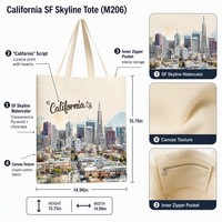 Sac fourre-tout en toile imprimé Californie pour femme, grand sac à bandoulière, motif urbain personnalisé, réutilisable pour le shopping, les voyages et le quotidien, San Francisco