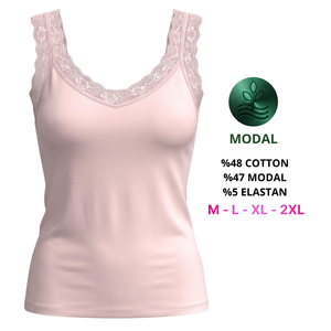 Débardeur décontracté en maille pour femme avec bordure en dentelle, col en V, en coton modal respirant, style camisole sexy - Product Image 3