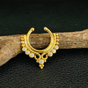 14K Solid Gold Bezel Set Diamond <b>Fake</b> Daith Clicker Fine Jewelry. - Product Image 5