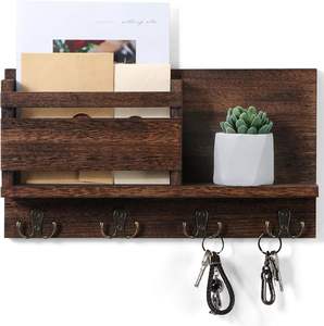 Key and Mail Holder for Wall Decorative <b>Rustic</b> Mail Organizer Wall Mount, Wooden Letter Sorter Organizer with 4 Key Rack Hooks - Product Image 1