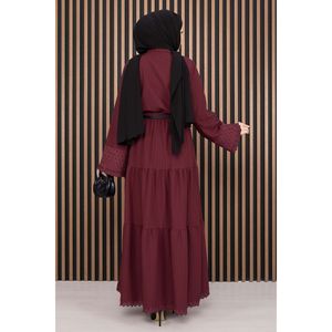 Ensemble deux pièces automne en tissu côtelé bordeaux orné, chemise et jupe, coupe ample de haute qualité, motif léopard uni, un ensemble de vêtements - Product Image 5