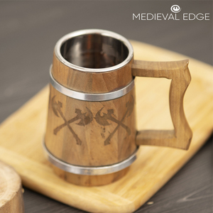 Tasses à bière en bois fabriquées en usine indienne de meilleure qualité Capacité de 500ml Design vintage Aliments purs en acier inoxydable respectueux de l'environnement - Product Image 2