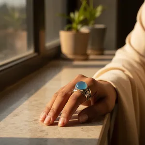 Anillo Delicado de Plata de Ley 925 con Calcedonia Azul en Corte Oval y Pera para Mujer, Chapado en Rodio, Joyería Fina para Regalo - Product Image 2