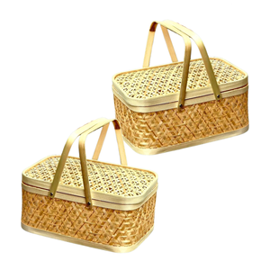 PANIER CADEAU EN BAMBOU multi-usages de qualité supérieure conçu sur mesure PANIER DE FRUITS Pique-nique durable et réutilisable, décoration de maison de stockage - Product Image 1