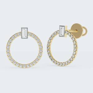 10k Solid <b>Gold</b> Round Baguette Round Cut Lab Grown Diamond Stud <b>Earrings</b> Screw <b>Back</b> <b>Earrings</b> Lab Diamond Halo <b>Earrings</b> CVD Diam - Product Image 2