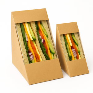 Venta al por mayor de papel Kraft ecológico para alimentos, cajas de sándwich triangulares personalizadas con ventana para Decoración - Product Image 1