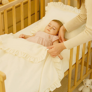 100% coton bébé ensemble de literie garçon fille pépinière berceau Vintage Festival à volants solide Beige ferme Chic tissé à la main - Product Image 2