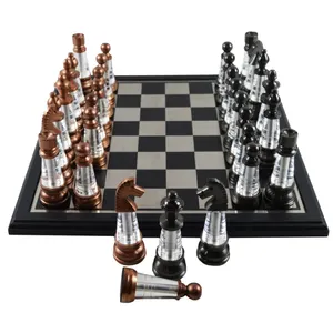 Tableware Mind Game Royal Chess Set Copper and Black Colored Metal With Acrylic Shiny Finishing Design Colored And Plated Combo
