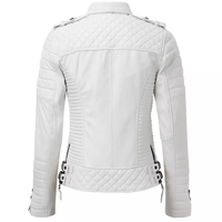 Nouveau doux hiver fermeture éclair bouton col rabattu solide court blanc coupe-vent femmes en cuir Bomber moto veste