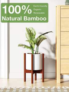Support de plante réglable d'intérieur, support de plante en bambou de 8 à 12 pouces, support de plante à un seul étage pour plantes d'intérieur, bambou foncé - Product Image 3