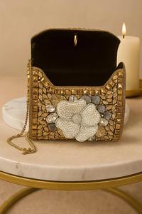 Fashionable Mosaic Evening Clutch with Artistic Pattern Detailing Handmade Mosaic <b>Bridal</b> Clutch Bag with Decorative Metal Frame - Product Image 2