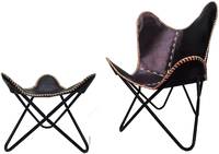 Vente en gros élégante chaise papillon en cuir noir 100% fabriquée à la main originale en cuir de chèvre chaise décorative de qualité supérieure pour chambre
