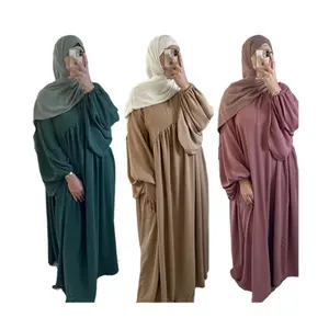 SIPO Đầm Abaya Hồi Giáo Giản Dị Tay Áo Áo Choàng Trùm Đầu Nhăn Nheo Cho Nữ Váy Dài Châu Phi Áo Abaya Rộng Trơn Dubai Hồi Giáo