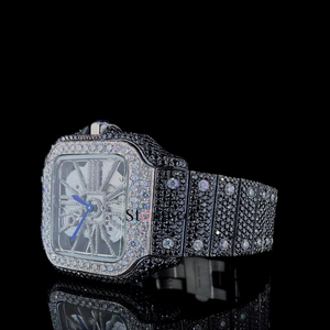 นาฬิกาออโตเมติกประดับเพชรโมอิสสีดำสำหรับผู้ชายหน้าปัดสี่เหลี่ยมงานทำมือปรับแต่งได้นาฬิกาสำหรับใส่ไปงานปาร์ตี้ - Product Image 3