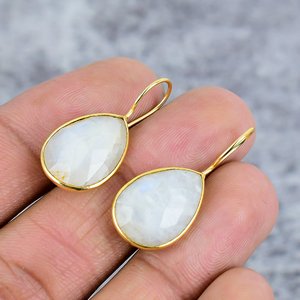 รุ้งมูนสโตน925เงินสเตอร์ลิงต่างหูลูกแพร์ชุบทองต่างหูลวดต่างหูสำหรับผู้หญิงของขวัญแต่งงาน - Product Image 3