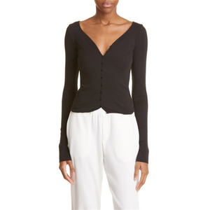 Cardigan Acrilico Remi Nero Hue, Stile Casual Lungo con Decorazione a Bottoni e Motivo Stampato per Autunno Inverno, Taglia XS - Product Image 1