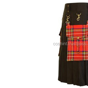 Kilt utilitaire gothique noir traditionnel en tartan avec poches amovibles Nouveau design Kilts de coton pour la randonnée - Product Image 2