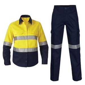 Pantaloni da lavoro in cotone 100% da uomo lucidi resistenti all'usura piatti dritti riflettenti per i lavoratori delle stazioni di servizio dei cantieri - Product Image 6