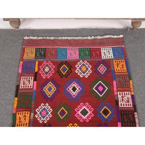 2.4x4.4 ft Small Turkish Vintage Rug, <b>Red</b> Southwestern <b>Wool</b> Rug - Product Image 3