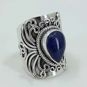 Lapis Lazuli 925 Sterling Silver Handmade <b>Statement</b> <b>Ring</b> September Birthstone Jewelry Natural Blue Pear Shape Gemstone IGI - Product Image 3