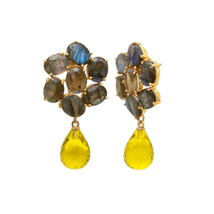 Pendientes de plata de ley 925 con forma de pera y óvalo, GEMA de citrino Hydro y labradorita, novedad - Product Image 1