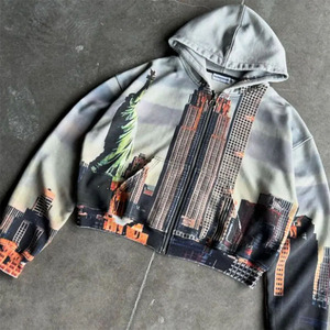 500 Gsm ultra lourd Streetwear personnalisé Dtg sérigraphie fermeture éclair hommes Streetwear lourd 100% coton sweat à capuche graphique - Product Image 2